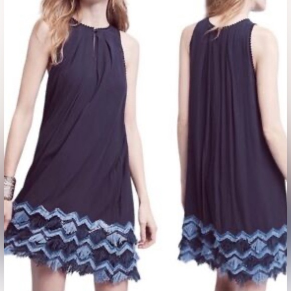 Maeve by Anthropologie Swing Navy and Light Blue Mini Dress Size 2 - Picture 7 of 8